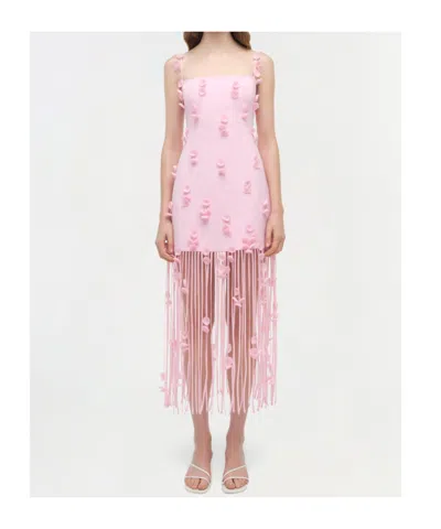 Simkhai Juliana Embellished Fringed Linen-blend Midi Dress In Pink