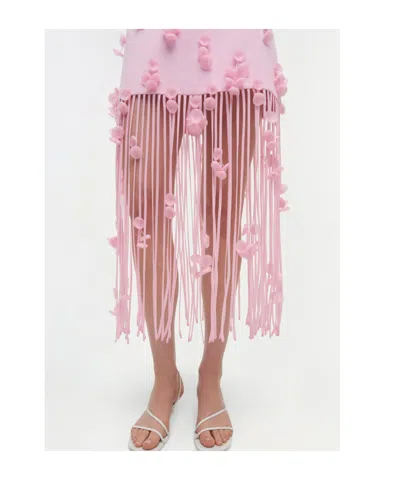 Simkhai Juliana Embellished Fringed Linen-blend Midi Dress In Pink