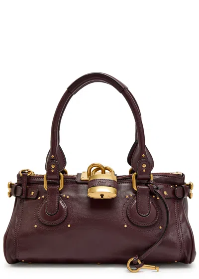 Chloé Paddington Brown Shoulder Bag With Oversized Padlock And C-shaped Buckles In Grainy Leather Woman In Burgundy