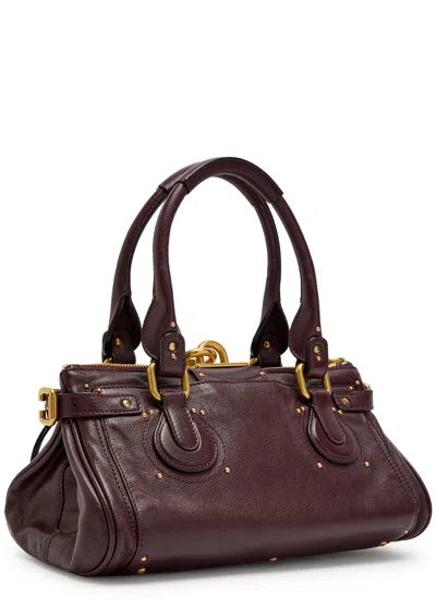 Chloé Paddington Brown Shoulder Bag With Oversized Padlock And C-shaped Buckles In Grainy Leather Woman In Burgundy