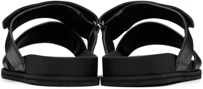 Hugo Boss Touch-strap Leather Sandals In Black