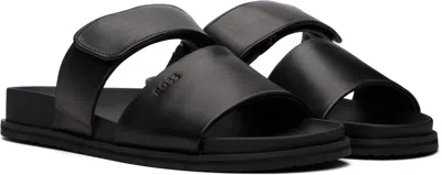 Hugo Boss Touch-strap Leather Sandals In Black