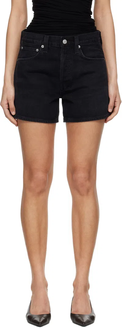 Agolde Parker Lng Loose Fit Vnt Short In Black
