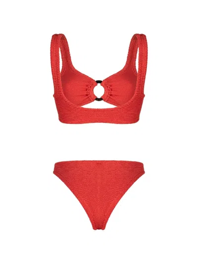 Paramidonna Irina Ring-detail Textured Bikini In Red
