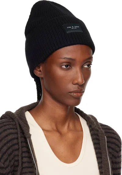 Rag & Bone Black Blake Wool Beanie In Black