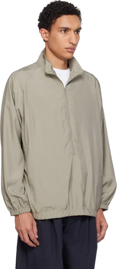 Yoke Khaki Silk Nylon 3/4 Zip Pullover Jacket In Gray