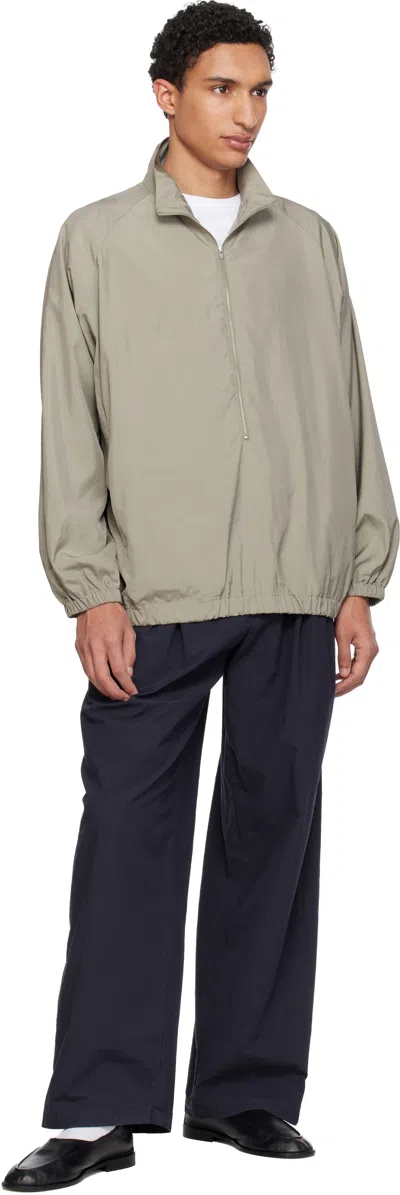 Yoke Khaki Silk Nylon 3/4 Zip Pullover Jacket In Gray