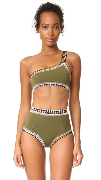 Shop Kiini Wren One Shoulder Top In Olive/multi