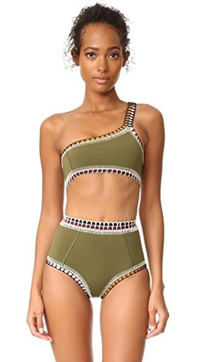 Shop Kiini Wren High Rise Bottoms In Olive/multi