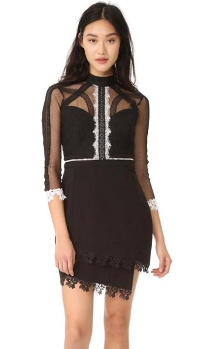 Three Floor On Point Lace Panel Dress In Black/white