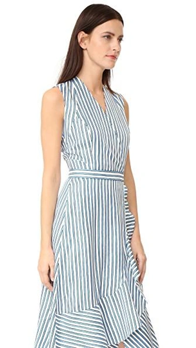 Shop Carven Striped Crossover Dress In Blue/white