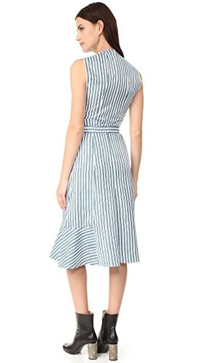Shop Carven Striped Crossover Dress In Blue/white
