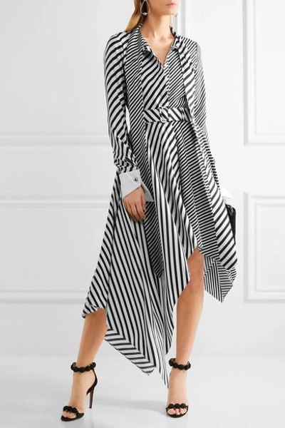 Monse Asymmetric Striped Silk-twill Midi Dress In White Black | ModeSens