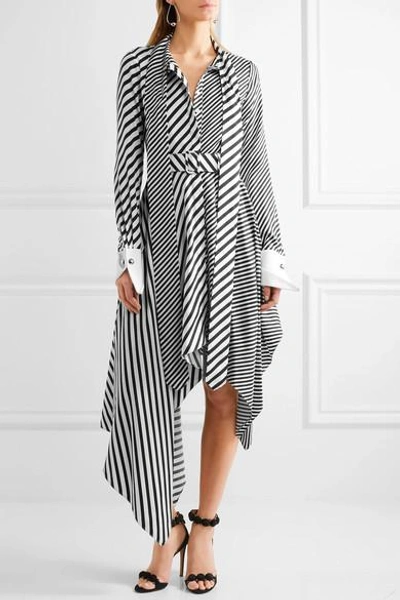 Monse Asymmetric Striped Silk-twill Midi Dress In White Black | ModeSens