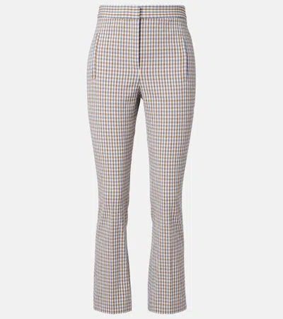 Veronica Beard Gingham Cotton Seersucker Cropped Slim Pants In Gray