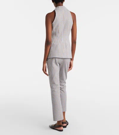Veronica Beard Gingham Cotton Seersucker Cropped Slim Pants In Gray