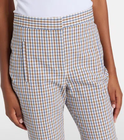 Veronica Beard Gingham Cotton Seersucker Cropped Slim Pants In Gray