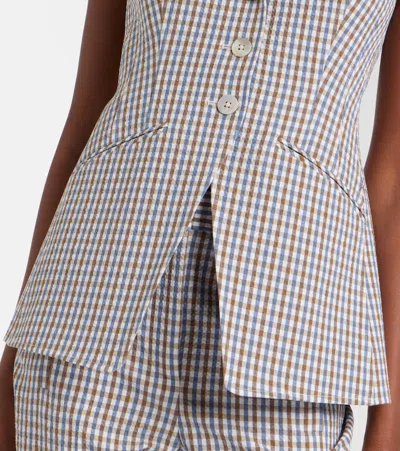Veronica Beard Costa Stretch Cotton Gingham Vest In Gray