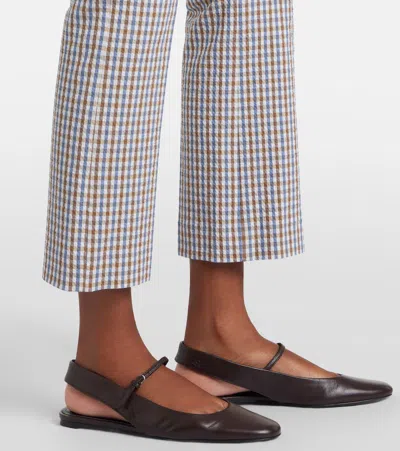 Veronica Beard Gingham Cotton Seersucker Cropped Slim Pants In Gray