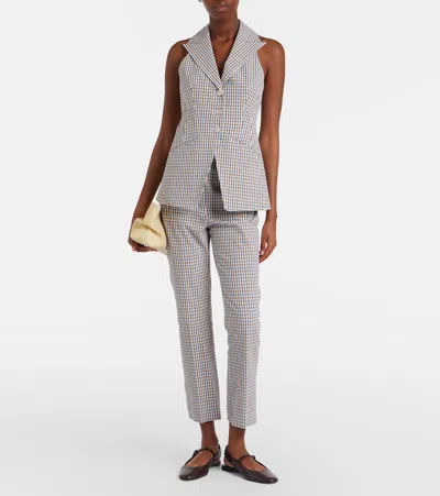 Veronica Beard Costa Stretch Cotton Gingham Vest In Gray