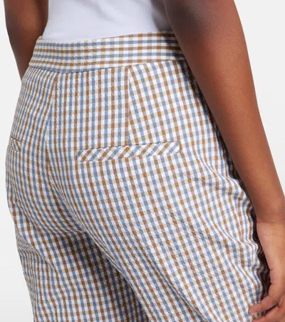 Veronica Beard Gingham Cotton Seersucker Cropped Slim Pants In Gray