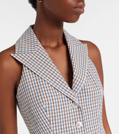 Veronica Beard Costa Stretch Cotton Gingham Vest In Gray