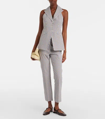 Veronica Beard Gingham Cotton Seersucker Cropped Slim Pants In Gray