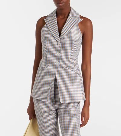 Veronica Beard Costa Stretch Cotton Gingham Vest In Gray