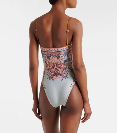 Zimmermann Aster Scarf Tie One-piece Swimsuit Blue Paisley Floral In Multi