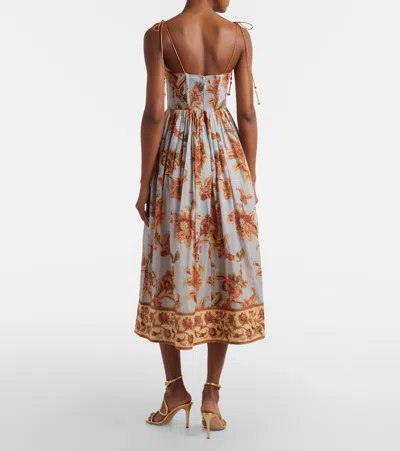 Zimmermann Womens Blue Jacobean Aster Corseted Printed Cotton Midi Dress In Multi