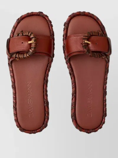 Zimmermann Alchemy Leather Sandals Open Toe Flat Sole In Burgundy