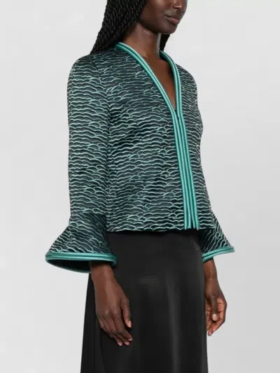 Emporio Armani Blazer Contrast Trim Flared Sleeves Open Front In Multi