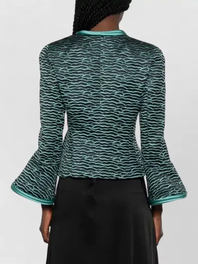 Emporio Armani Blazer Contrast Trim Flared Sleeves Open Front In Multi