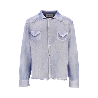 Amaranto Distressed-effect Knitted Overshirt In Blue