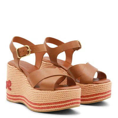 Chloé Leather Platform Espadrilles In Brown