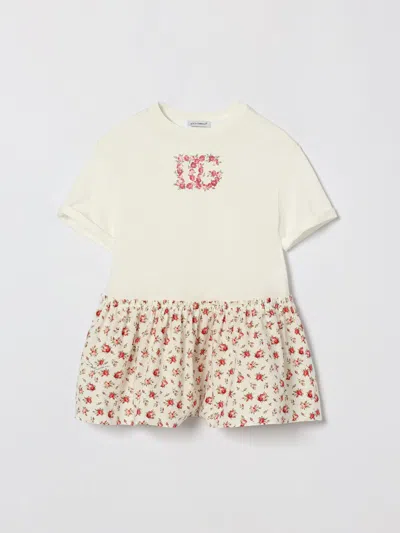 Dolce & Gabbana Small Rose-print Dress With Dg Patch In White