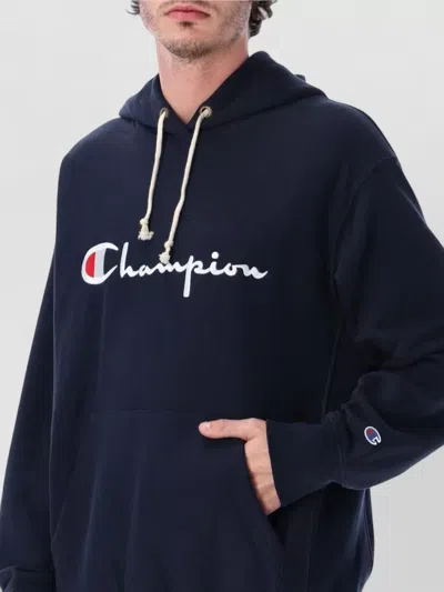 Champion Logo Fleece Hooded Sweatshirt Relaxed Fit In Blue
