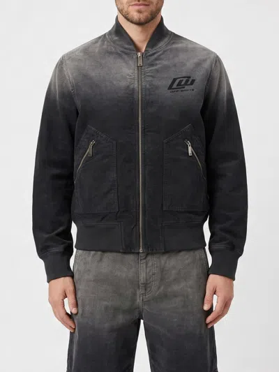 Off-white Washed Logo Denim Bomber Jacket In Black