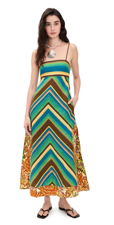 Alemais Charlie Day Midi Dress In Chevron Stripe Motif In Multi
