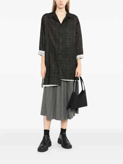 Y's Check-pattern Layered-effect Shirt In Black