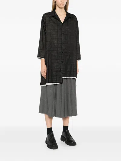 Y's Check-pattern Layered-effect Shirt In Black
