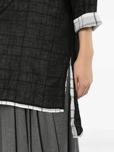 Y's Check-pattern Layered-effect Shirt In Black
