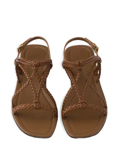 Prada Flat Leather Sandals In Brown