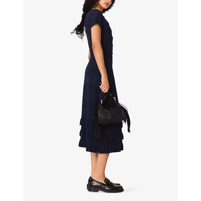 Maje Mini Miss M Fringe-trimmed Leather Shoulder Bag In Black