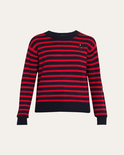 Marc Jacobs Striped-pattern Flower-embellished Sweater In Red