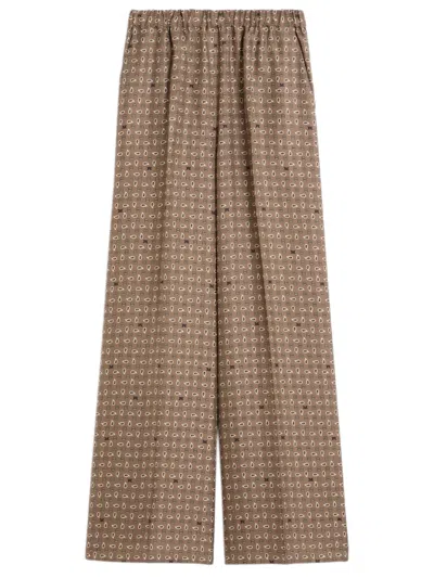 Max Mara Vischio Printed Silk Satin Wide-leg Pants In Brown