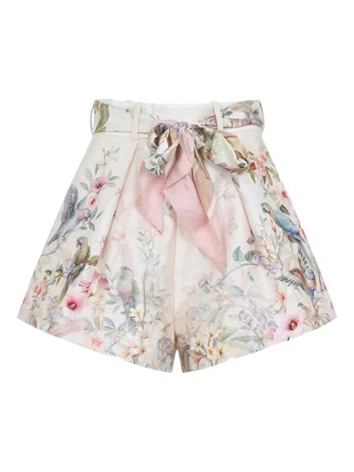 Zimmermann Rebellion Multicolor Shorts With Bow On The Front And All-over Floral Motif In Cotton And Silk Woman In Multi