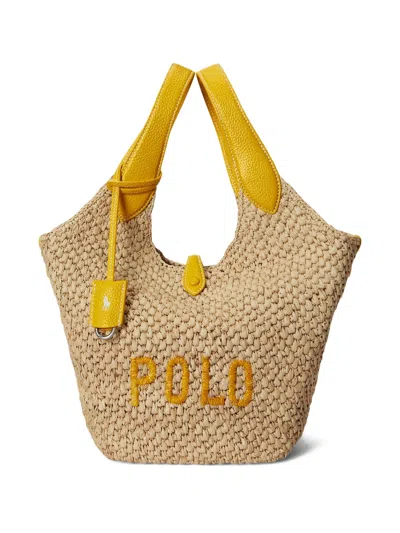 Polo Ralph Lauren Polo Play Raffia And Leather Tote Bag In Yellow