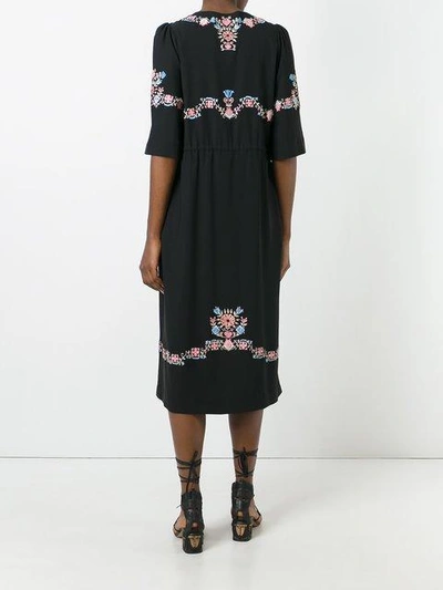 Shop Vilshenko Floral Embroidery Midi Dress In Black