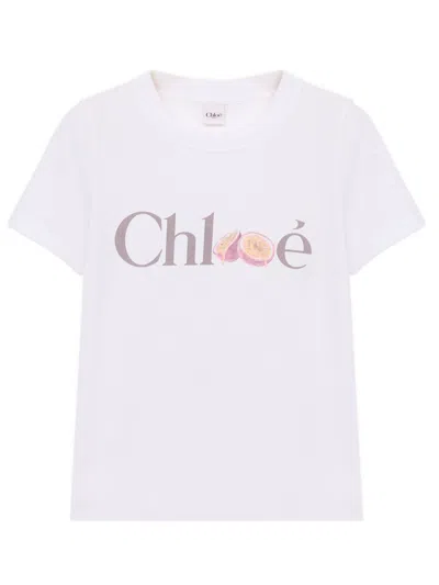 Chloé Baby Fit T-shirt In Cotton Jersey With Passion Fruit Print In White